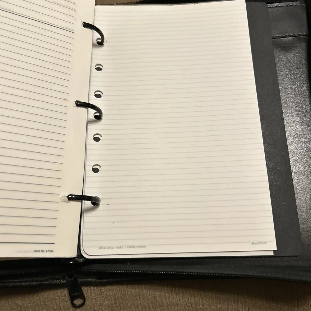 Leather Day Runner Classic Edition Planner 3-Ring Binder Black W/paper Vintage